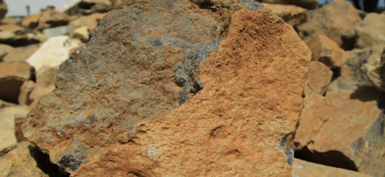 Basalt rocks with oxidised surface